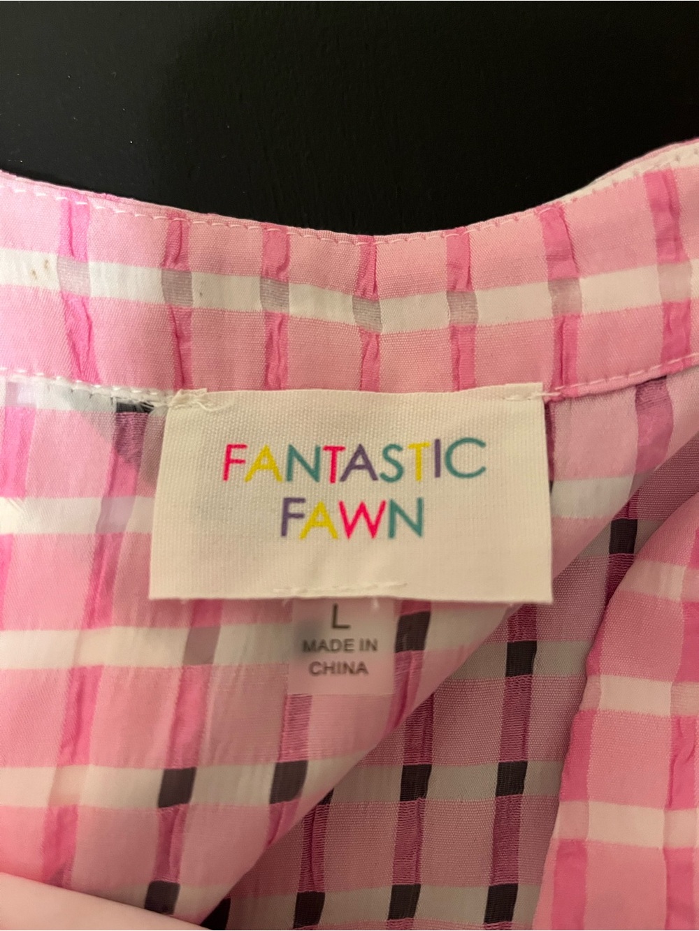 Fantastic Fawn Pink Gingham Tiered Midi Dress with Tie Sleeves Size Large - Picture 4 of 6